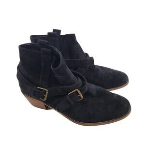 Cole Haan Suede Ankle Boots Womens 8 1/2 B Black Gold buckle Bootie BOHO Western